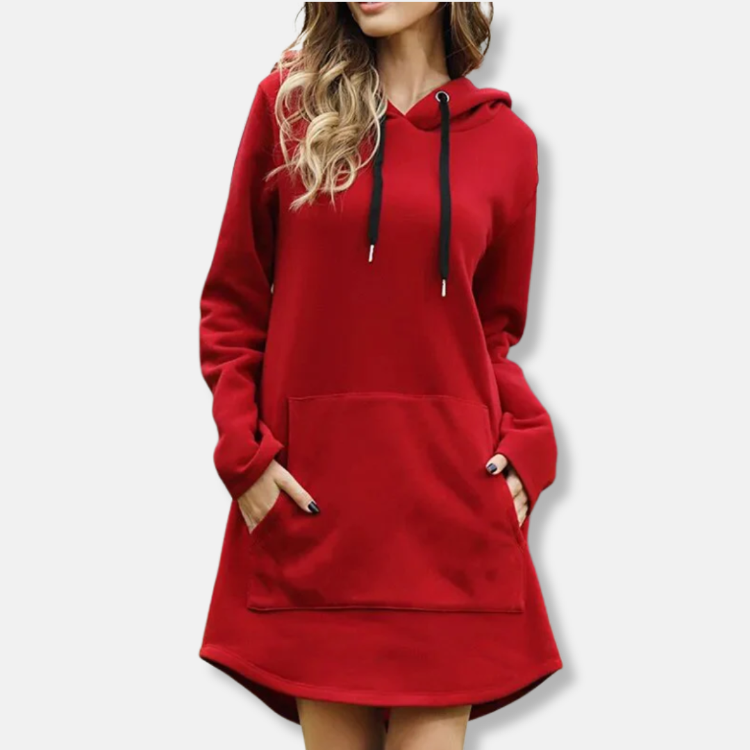Women’s Hoodie Dress – Relaxed Fit – Cotton Blend – Long Sleeve with Pocket and Hood