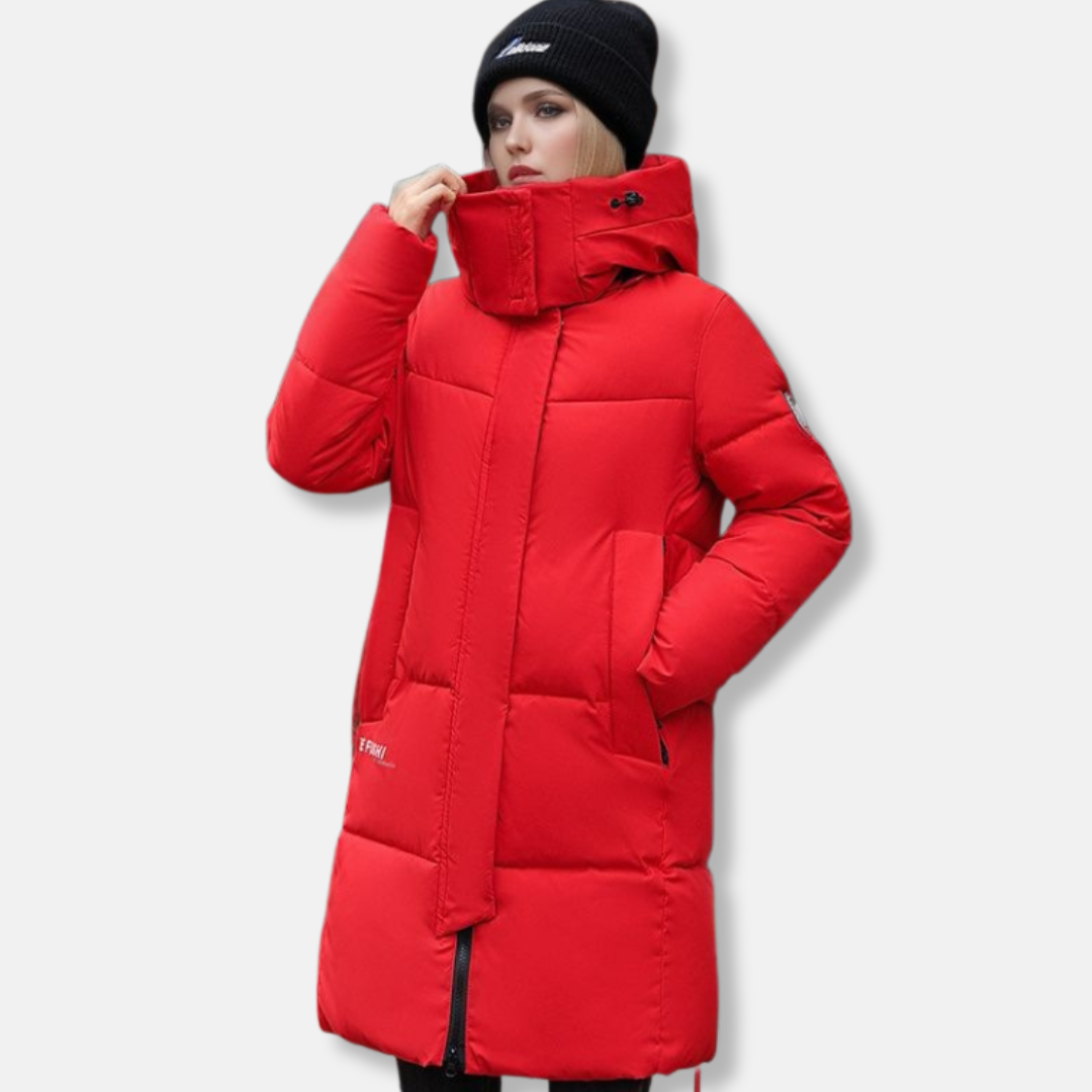 Women’s Puffer Coat - Mid-Thigh Length - High Collar with Hood