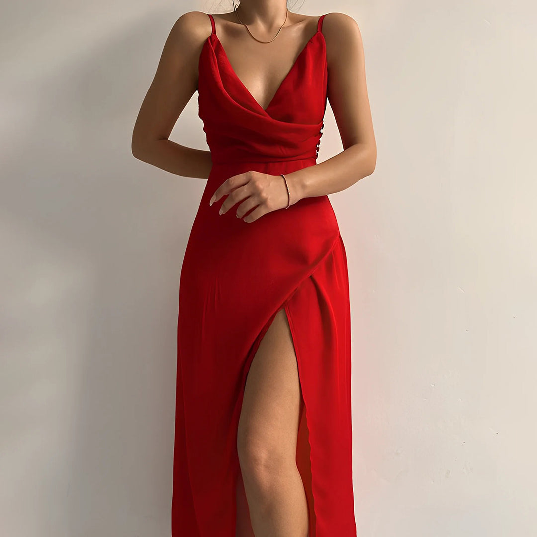 Coton Minuit Midnight Cotton Midi Dress With High Slit For Elegant Evenings And Formal Events