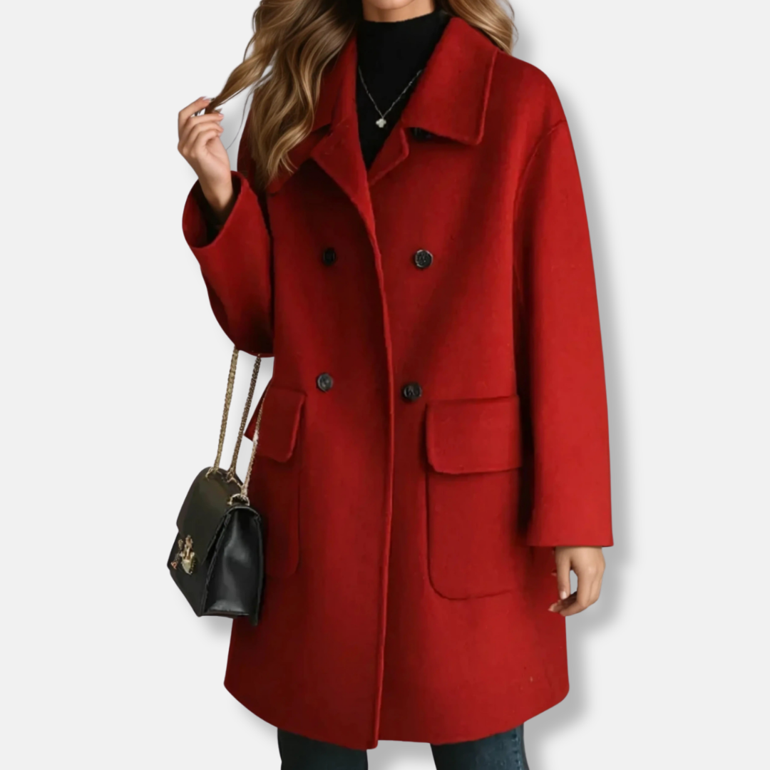 Women’s Coat - Wool - Mid-Thigh Length - Double-Breasted - Notched Lapels
