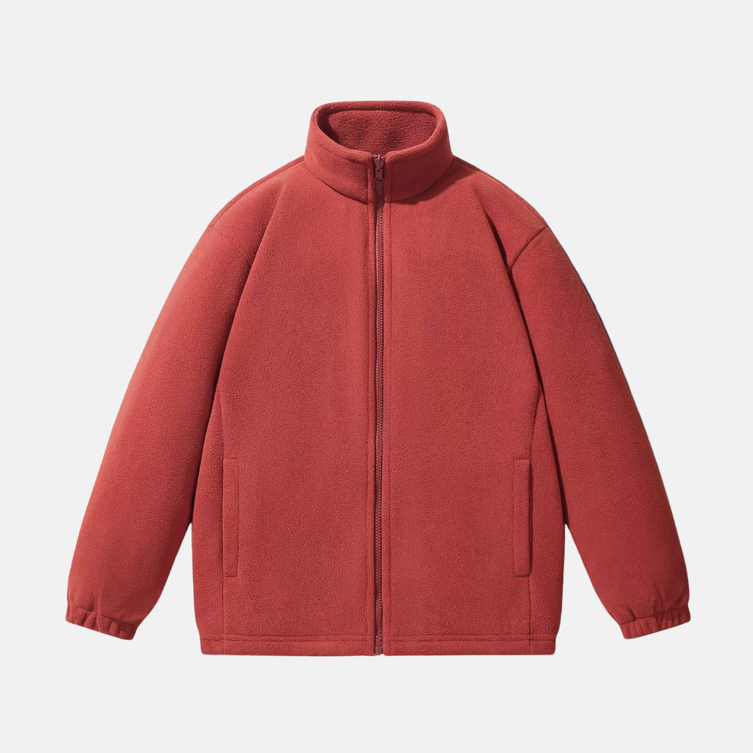 Men's Fleece Jacket With Stand Up Collar Full Zip Relaxed Fit Winter Outerwear By TrendAura