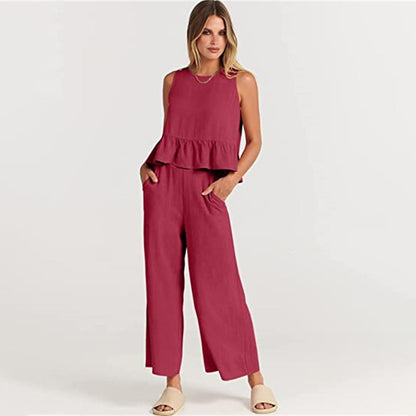 Pon Women's Two Piece Summer Dress Set With Cropped Top And Wide Pants In Bold Vibrant Colors