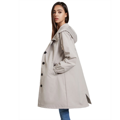 Nancy A-Line Raincoat | Hooded Button Front Raincoat