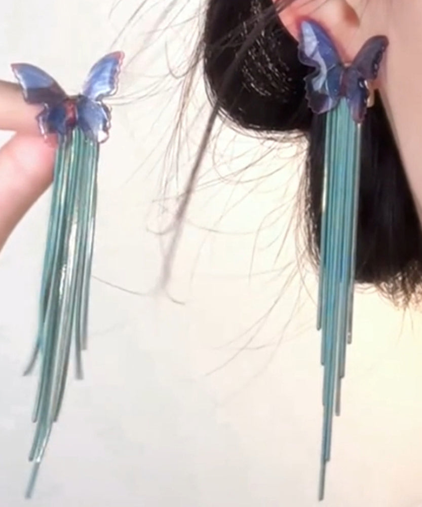 Boucles d'oreilles pendantes à pampilles et chaîne papillon en perles acryliques vertes - TrendAura