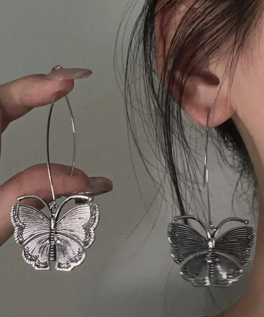 Boucles d'oreilles pendantes papillon rétro en argent 925 - TrendAura