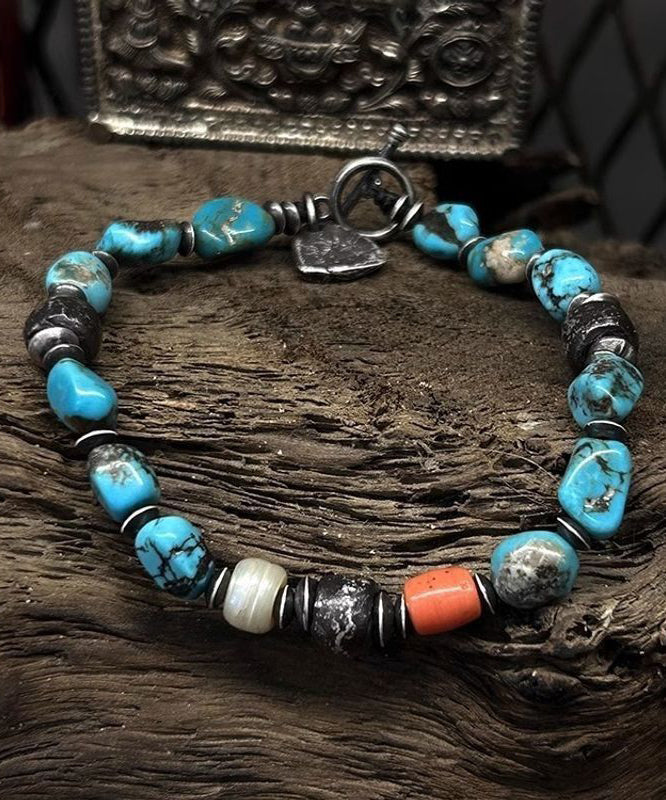 Bracelet à breloques rétro en argent sterling bleu avec perles colorées - TrendAura