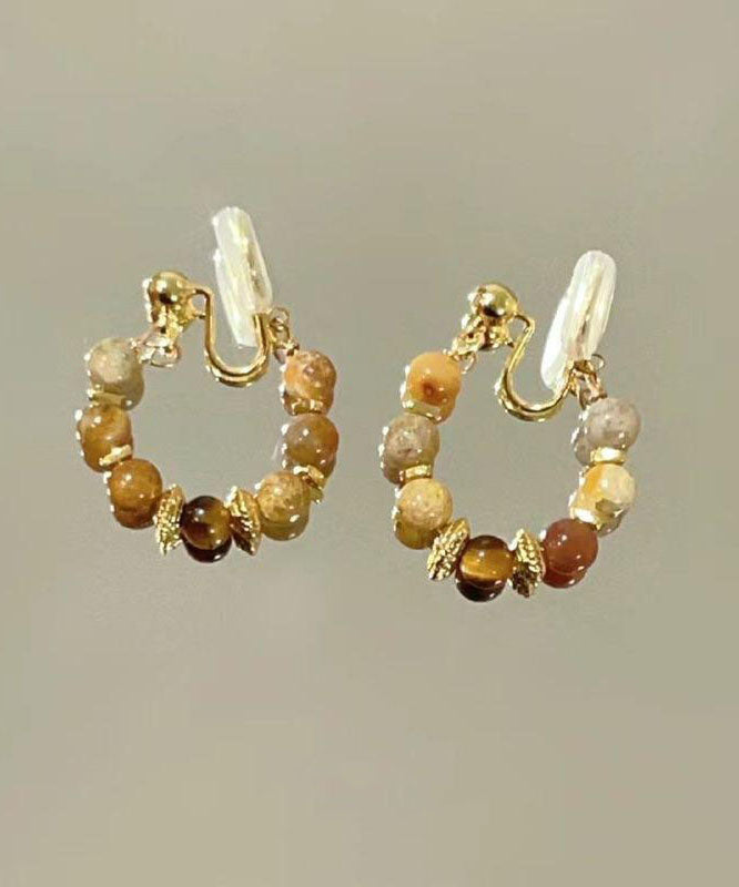 Boucles d'oreilles créoles brisées œil de tigre rétro en cuivre brun surdoré - TrendAura