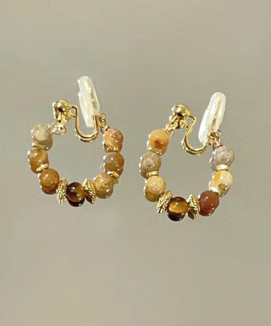 Boucles d'oreilles créoles brisées œil de tigre rétro en cuivre brun surdoré - TrendAura