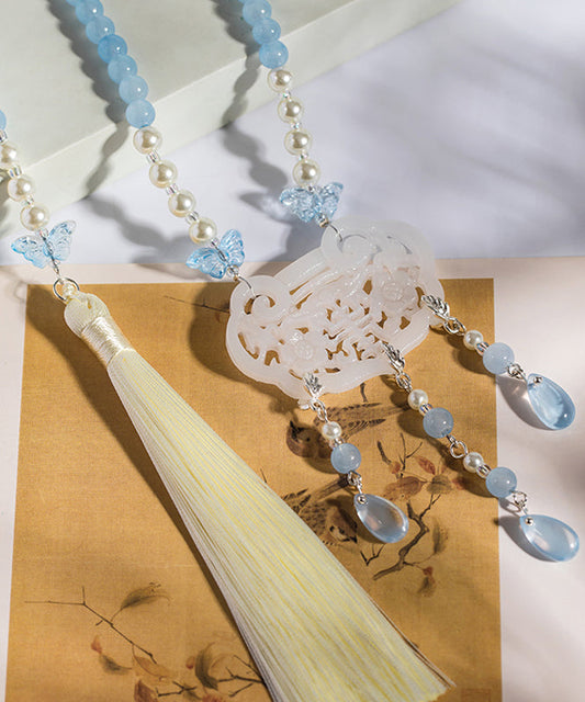 Collier pendentif pompon en résine émaillée de couleur perle, style rétro, en cuivre colorblock surdoré - TrendAura