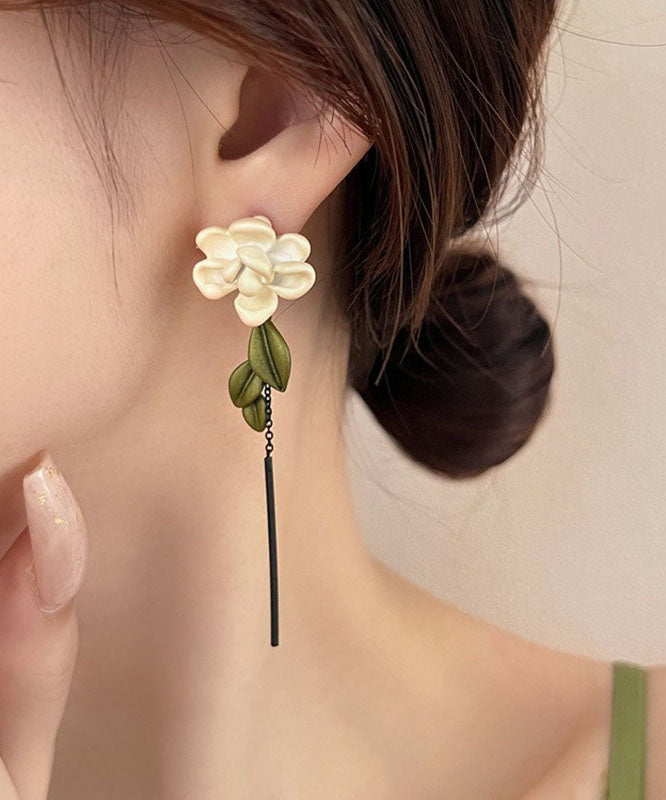 Boucles d'oreilles pendantes Gardenia en alliage d'argent sterling, style rétro colorblock - TrendAura