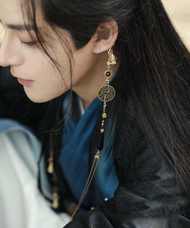 Boucles d'oreilles pendantes rétro en perles de verre et cuivre doré, pièces de cuivre et pompons - TrendAura