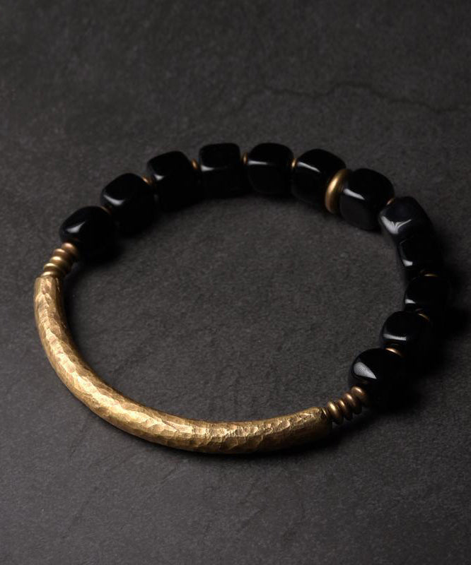 Bracelet rétro en obsidienne dorée et cuivre - TrendAura