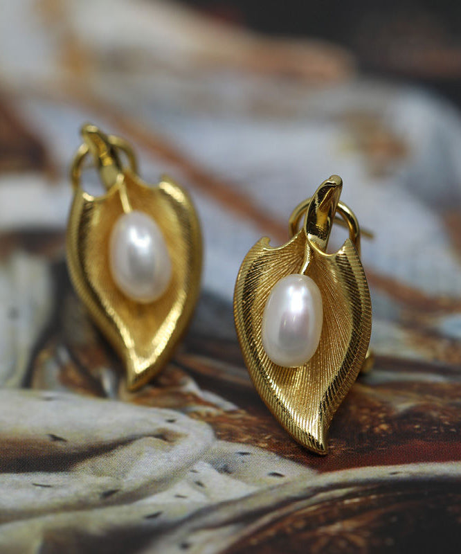 Boucles d'oreilles à tige rétro en or et cuivre doré avec perles - TrendAura