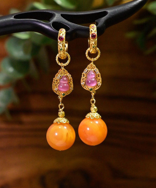 Boucles d'oreilles pendantes rétro en argent sterling doré et cire d'abeille, en forme de calebasse - TrendAura