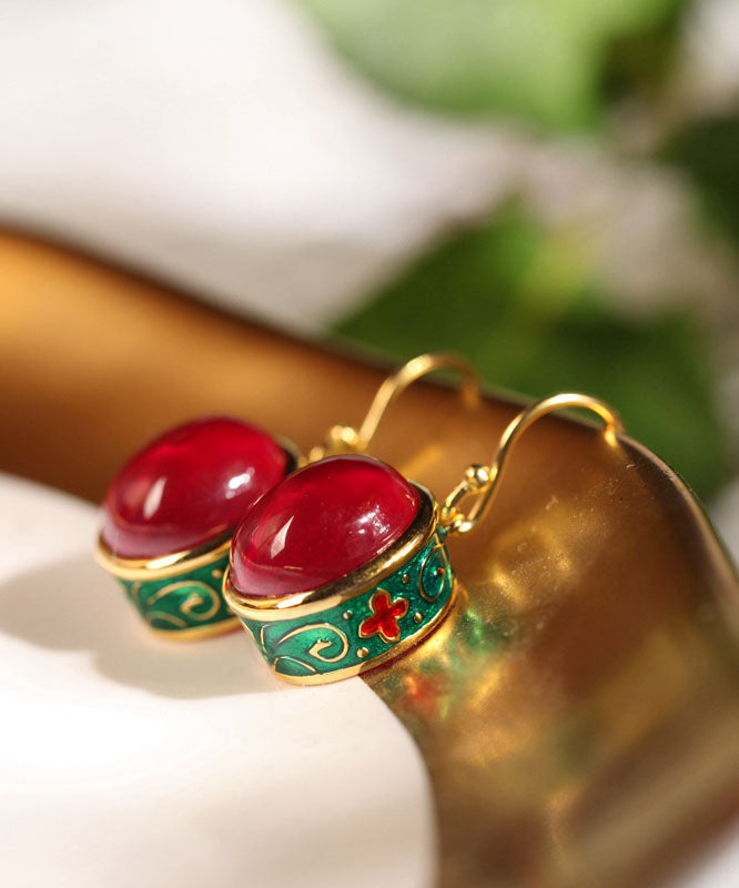 Boucles d'oreilles pendantes rétro en argent sterling doré et émail agate - TrendAura