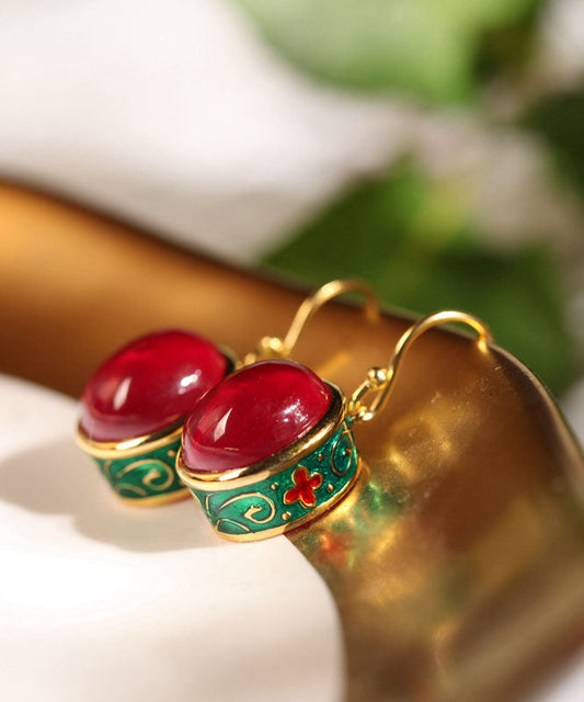 Boucles d'oreilles pendantes rétro en argent sterling doré et émail agate - TrendAura