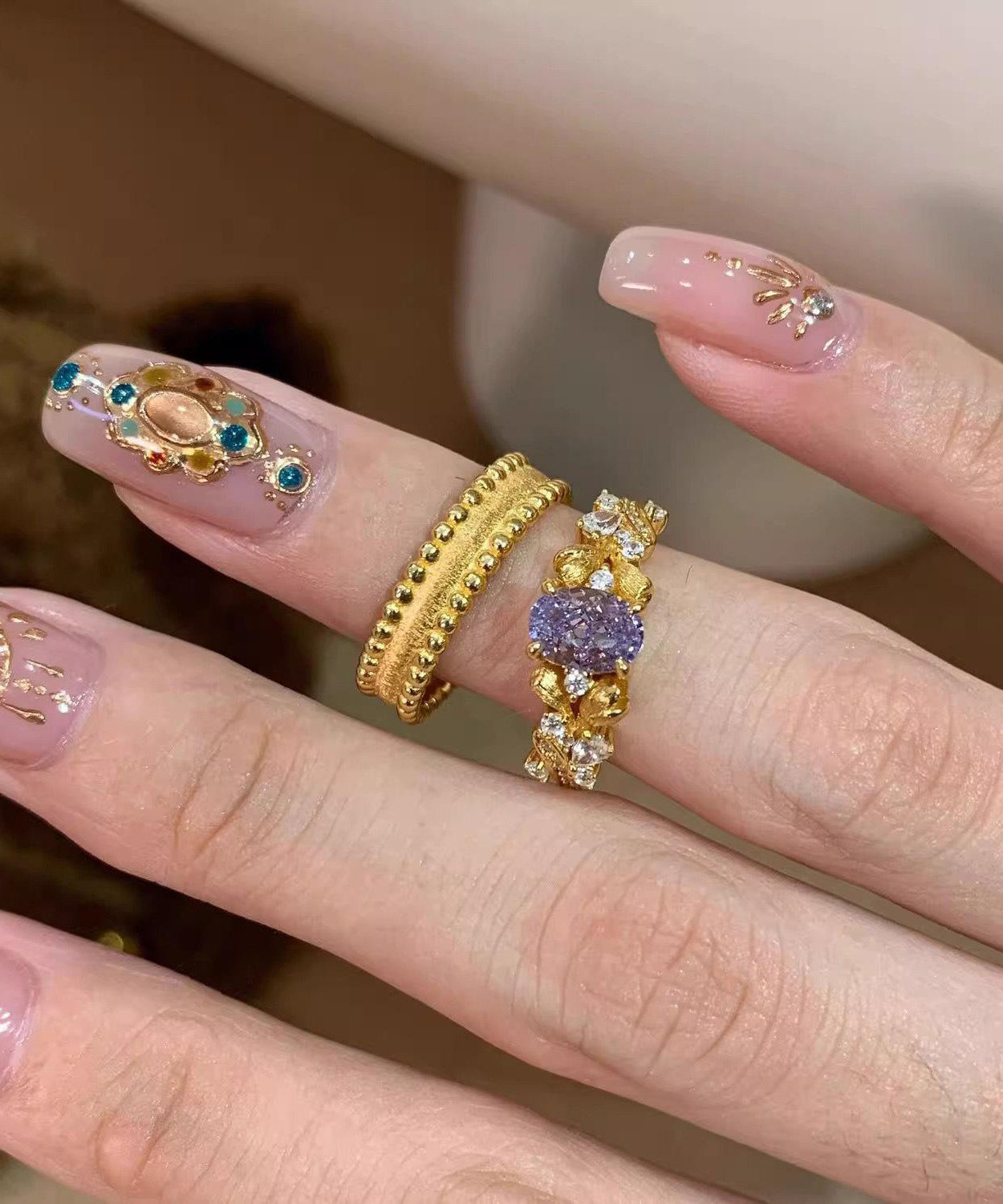 Ensemble de deux bagues rétro en argent sterling doré et zircon - TrendAura