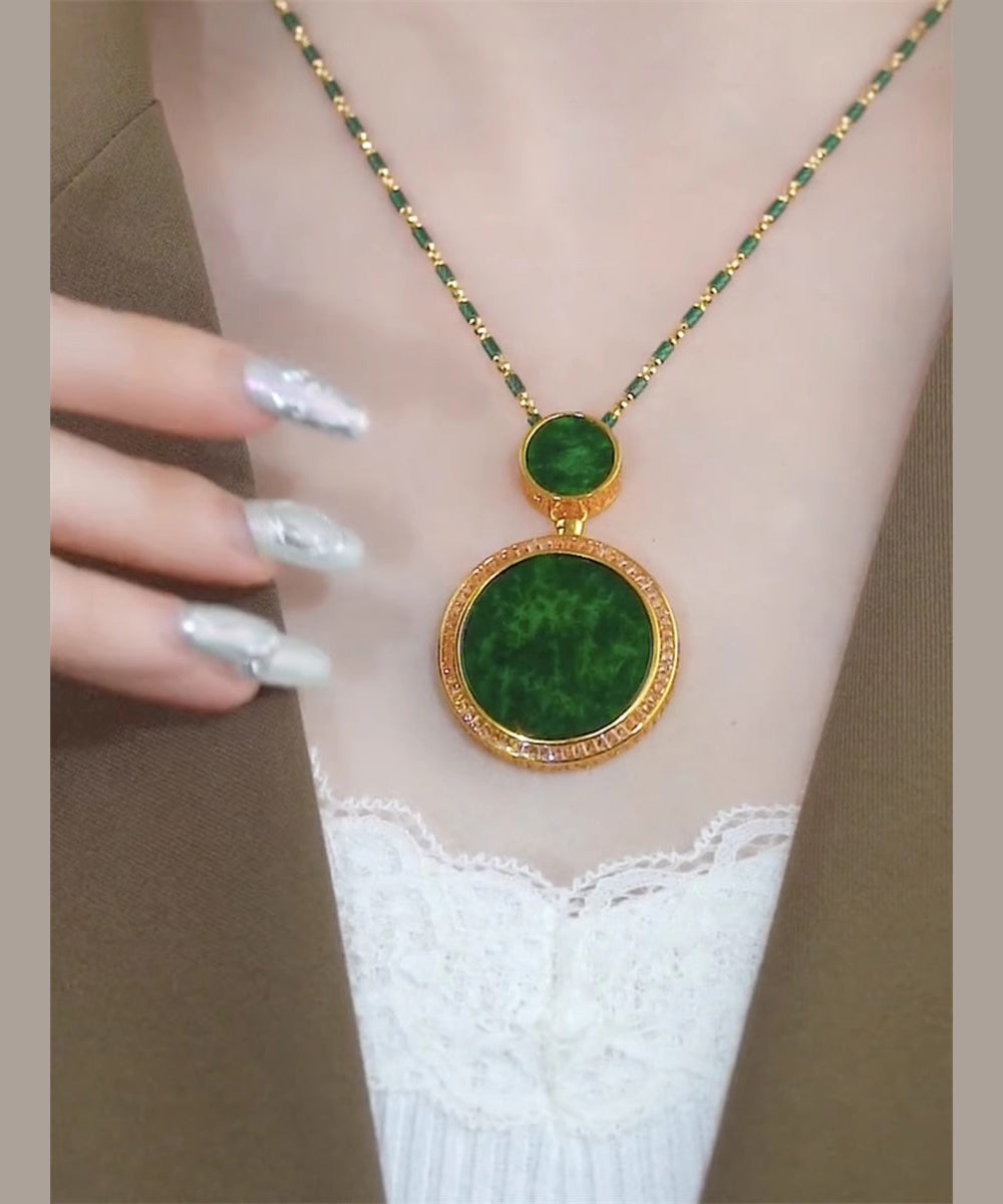 Collier avec pendentif en argent sterling vert rétro et jade incrusté de surdorure - TrendAura