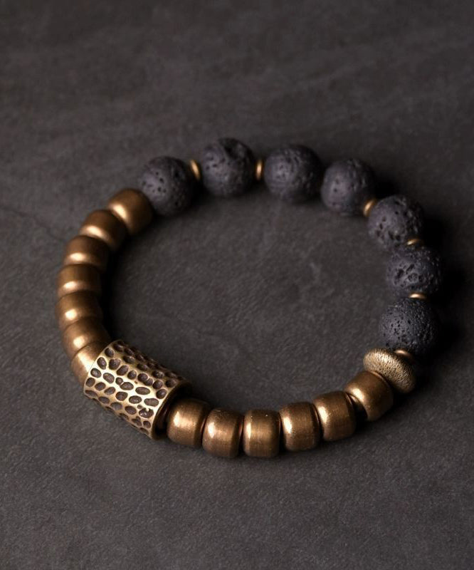 Bracelet rétro pour homme avec perles en or antique et blocs de couleurs - TrendAura