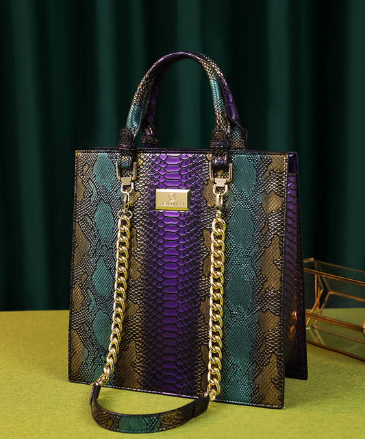 Sac fourre-tout rétro de grande capacité en serpentine de couleurs mélangées - TrendAura