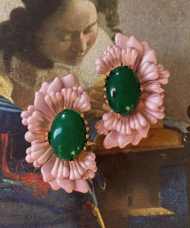 Boucles d'oreilles à tige rétro asymétriques en argent sterling rose et agate - TrendAura