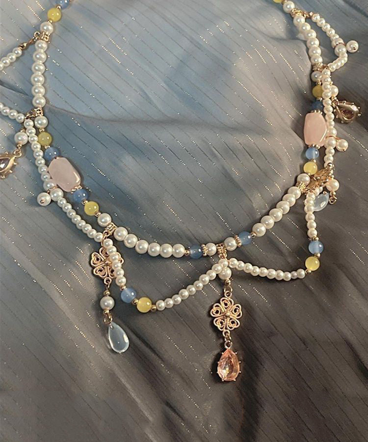 Collier pendentif goutte d'eau en alliage de cristal et perles de verre rétro arc-en-ciel - TrendAura