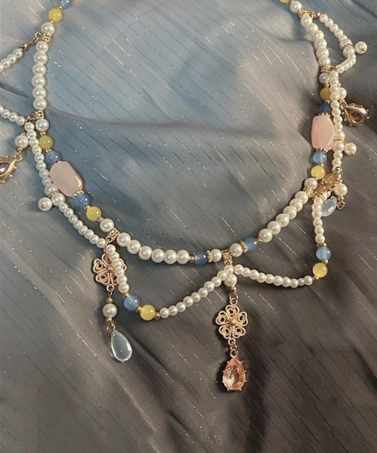 Collier pendentif goutte d'eau en alliage de cristal et perles de verre rétro arc-en-ciel - TrendAura