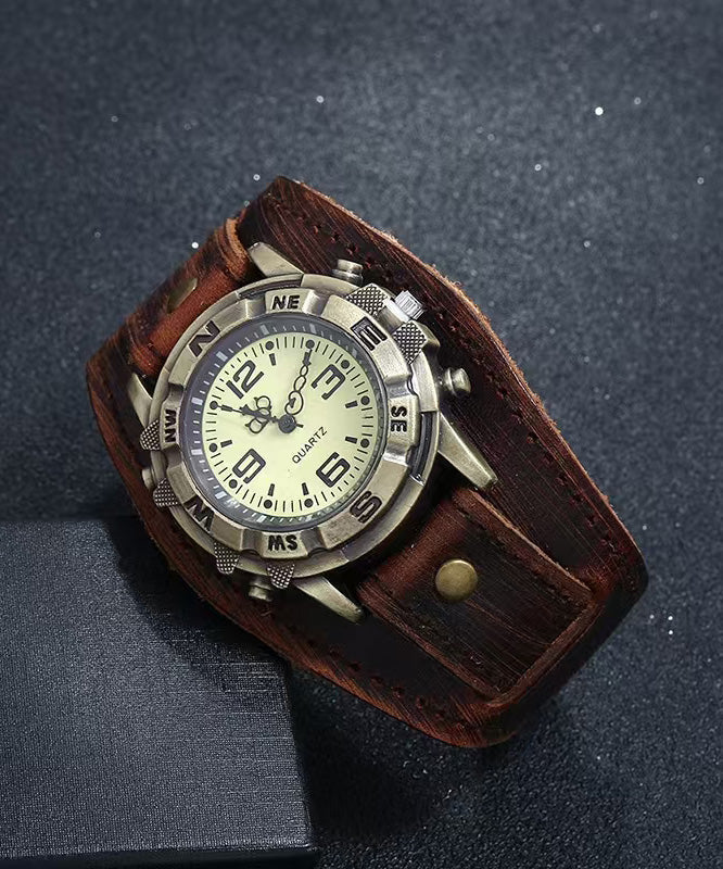 Montre rétro étanche à quartz en cuir rouge - TrendAura