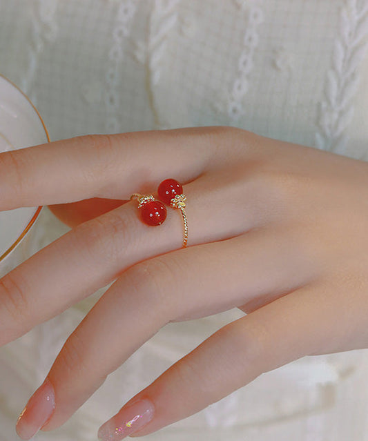 Bagues ouvertes rétro en argent sterling rouge avec agate surdorée - TrendAura