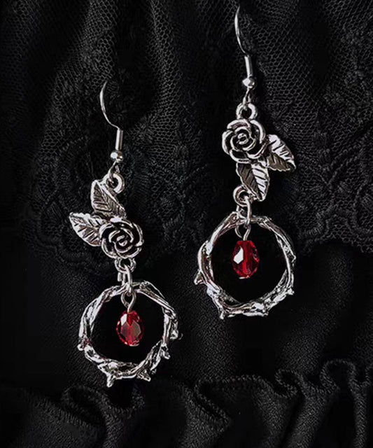 Boucles d'oreilles pendantes rétro en soie, argent sterling, alliage de cristal et rose - TrendAura