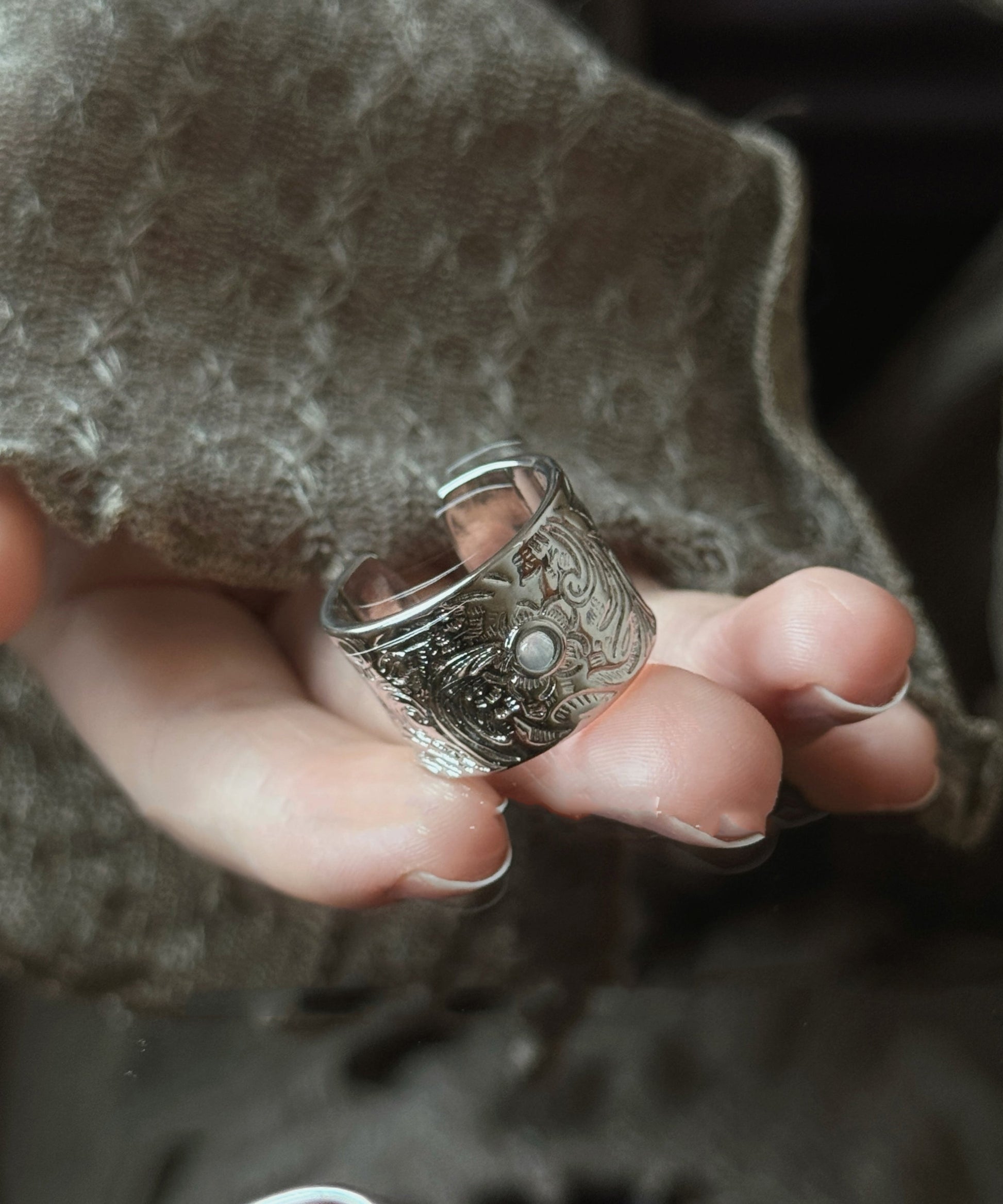 Bagues ouvertes rétro en argent sterling et jade - TrendAura