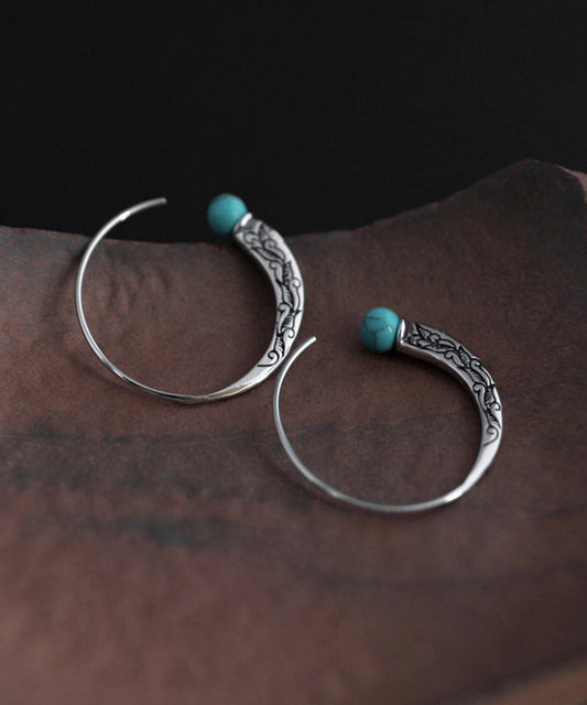 Boucles d'oreilles créoles rétro en argent sterling et turquoise - TrendAura