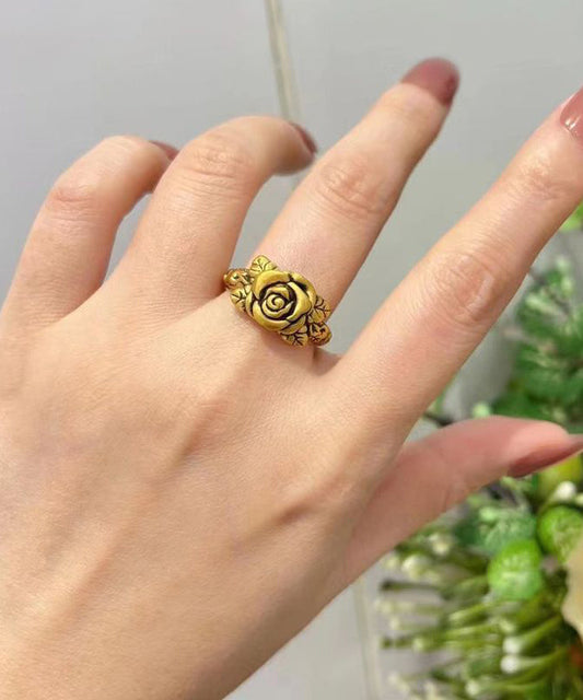 Bagues rétro en argent sterling avec motif rose surdoré - TrendAura