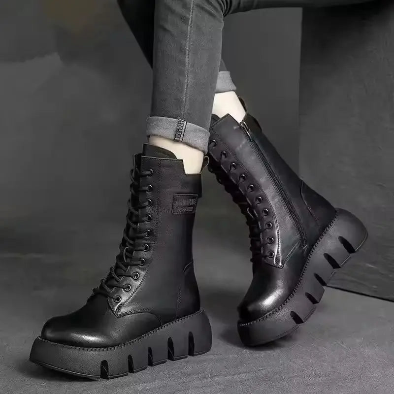 Retro Style High Boots for Women – Comfortable Warm Design