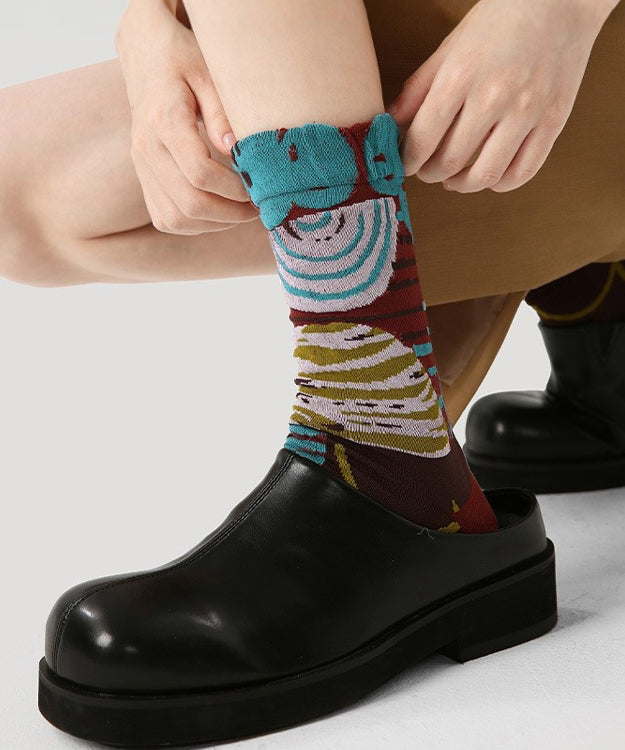 Chaussettes mi-mollet rétro polyvalentes en coton jacquard - TrendAura