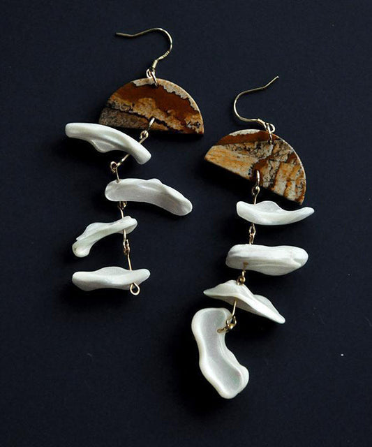 Boucles d'oreilles pendantes rétro en argent sterling blanc avec pampilles dorées - TrendAura