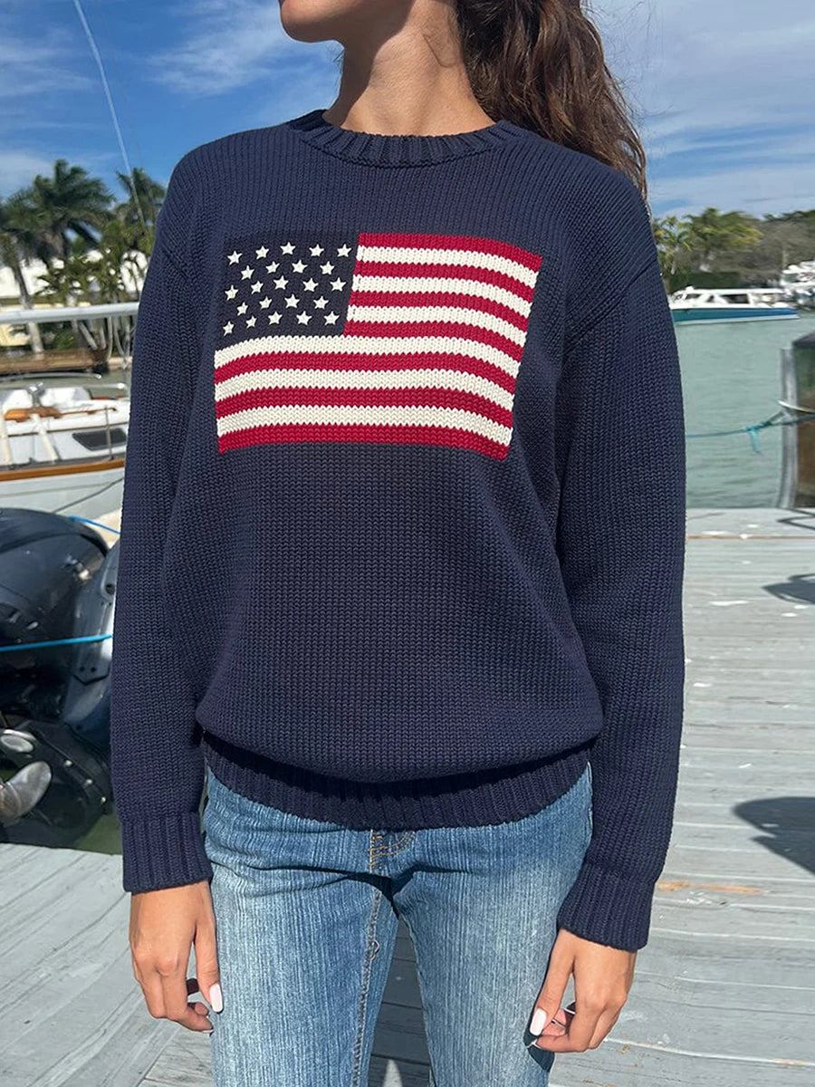 Retro Pullover Women with Flag