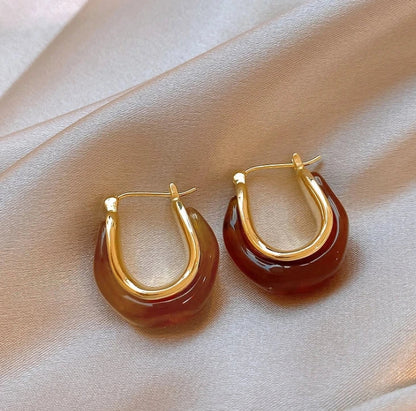 Retro U-shaped Geometric Earrings made of Brown Resin for Women