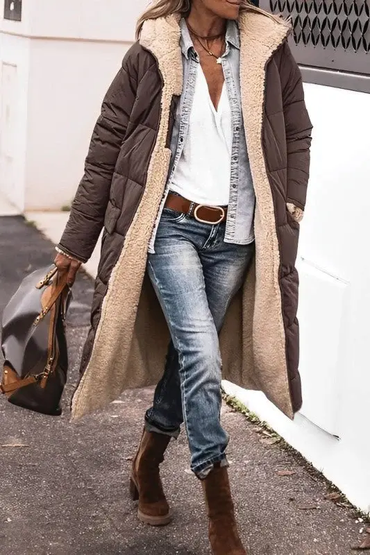 Reversible Long Puffer Coat for Women – Stylish & Warm Faux Fur Lining