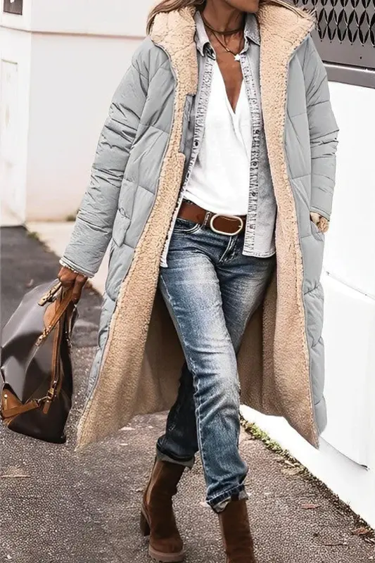 Reversible Long Puffer Coat for Women – Stylish & Warm Faux Fur Lining
