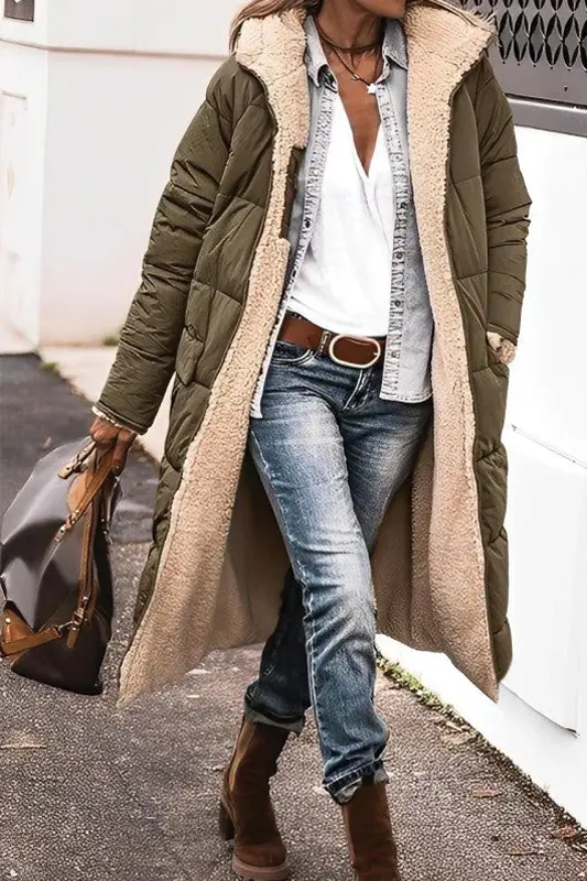 Reversible Long Puffer Coat for Women – Stylish & Warm Faux Fur Lining