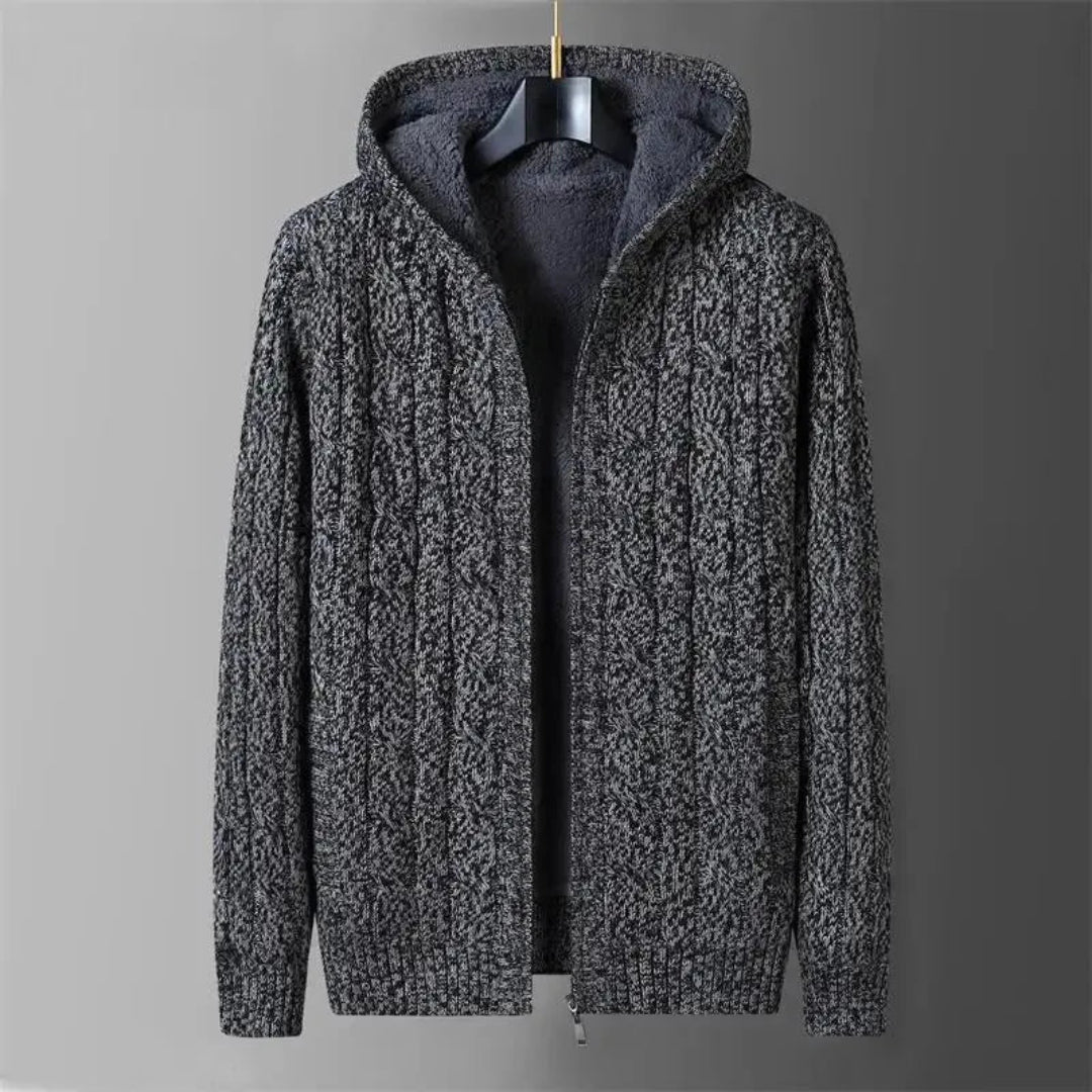 Reversible wool sweater with hood