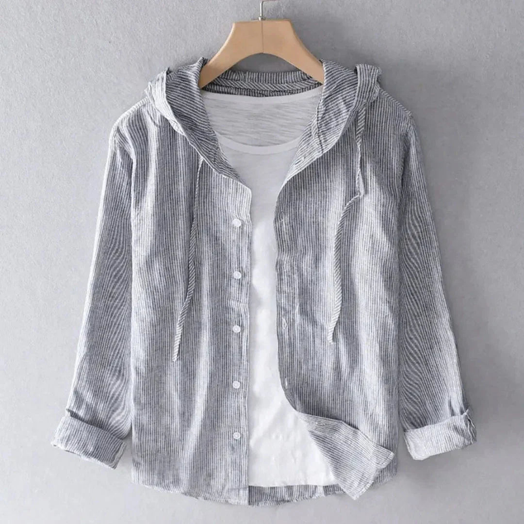Ria Linen Hooded Striped Shirt