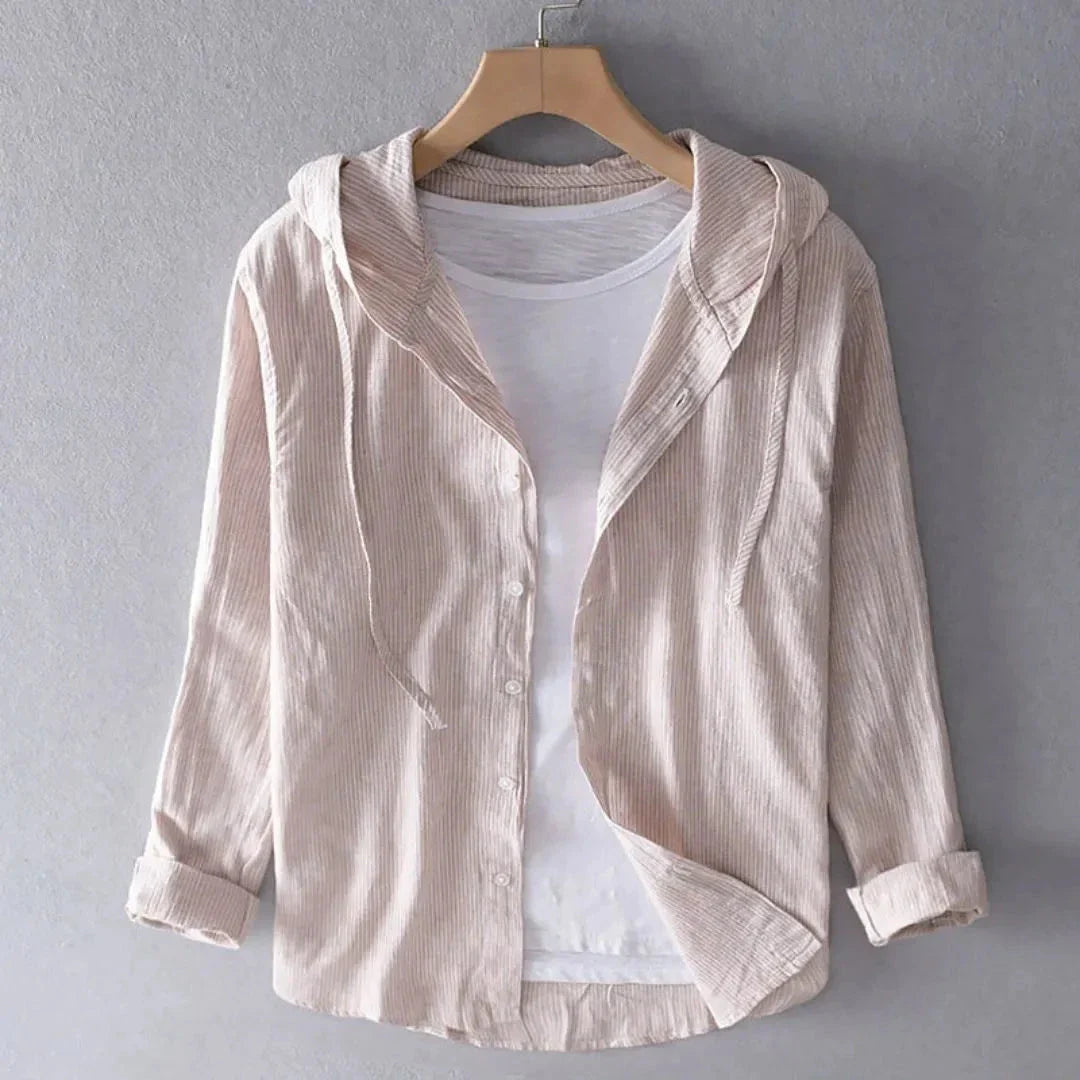 Ria Linen Hooded Striped Shirt