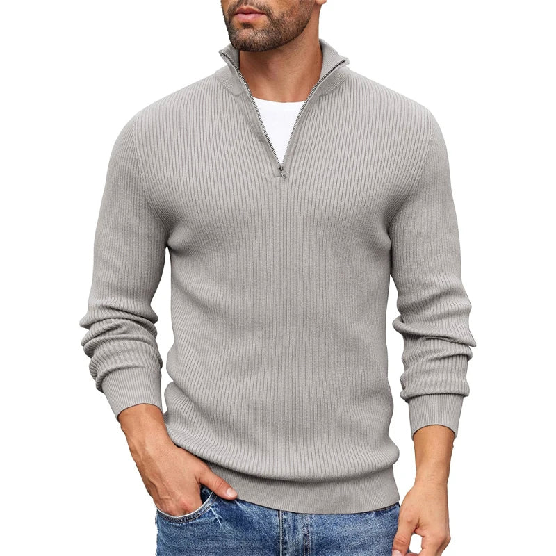 Men's Ribbed Knit Half Zip Collar Sweater Slim Fit Warm Pullover By TrendAura Casual Everyday Essential