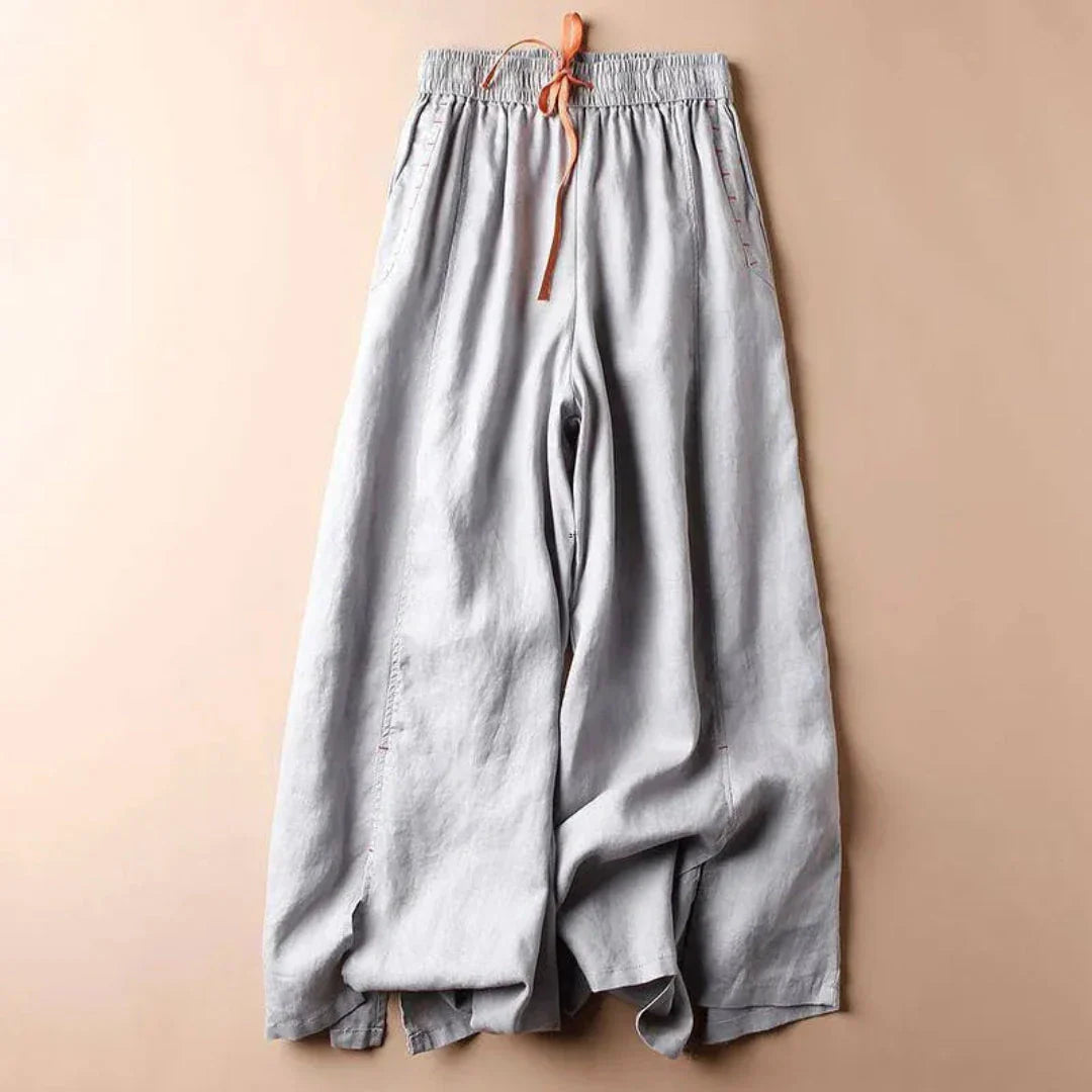 Rica Drawstring Wide-Leg Linen Pants