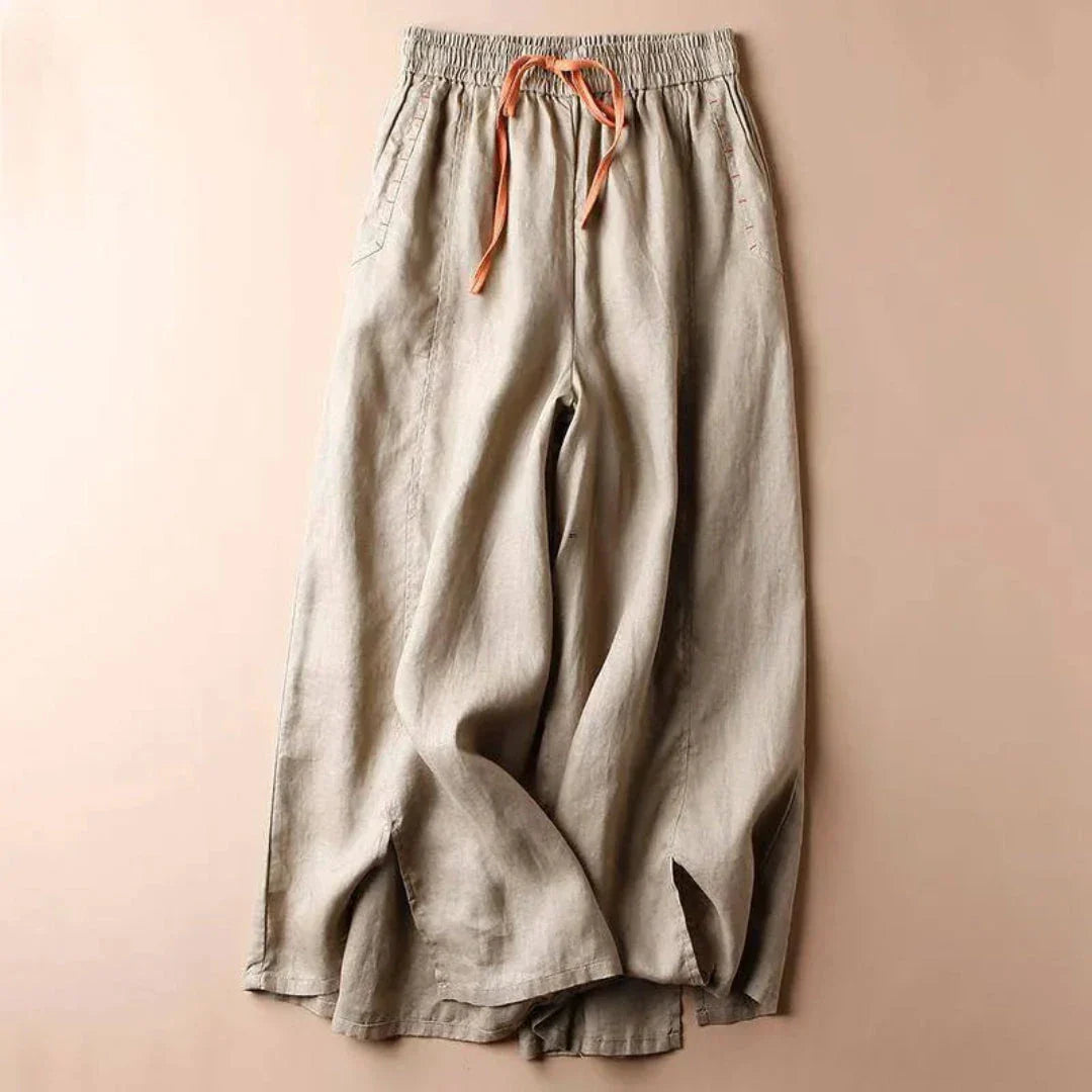 Rica Drawstring Wide-Leg Linen Pants
