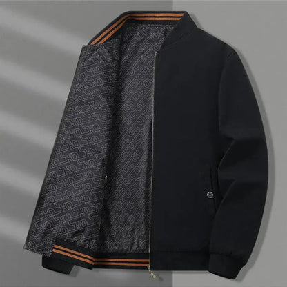 River Double Sided Reversible Jacket With Stand Collar Elastic Cuffs And Zippered Pockets