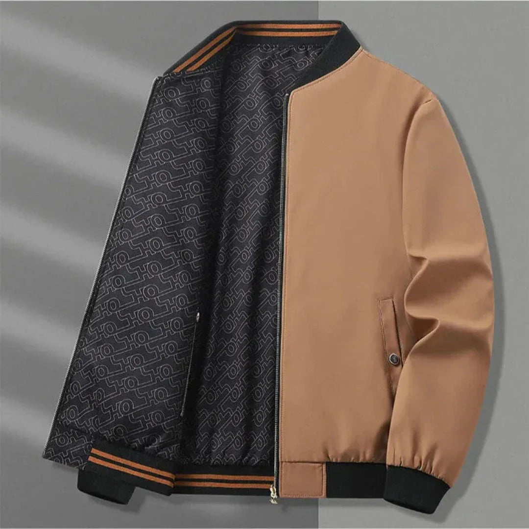 River Double Sided Reversible Jacket With Stand Collar Elastic Cuffs And Zippered Pockets