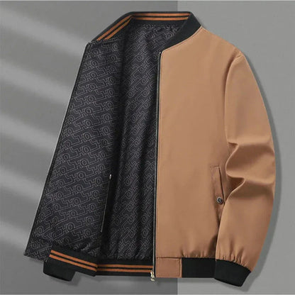River Double Sided Reversible Jacket With Stand Collar Elastic Cuffs And Zippered Pockets